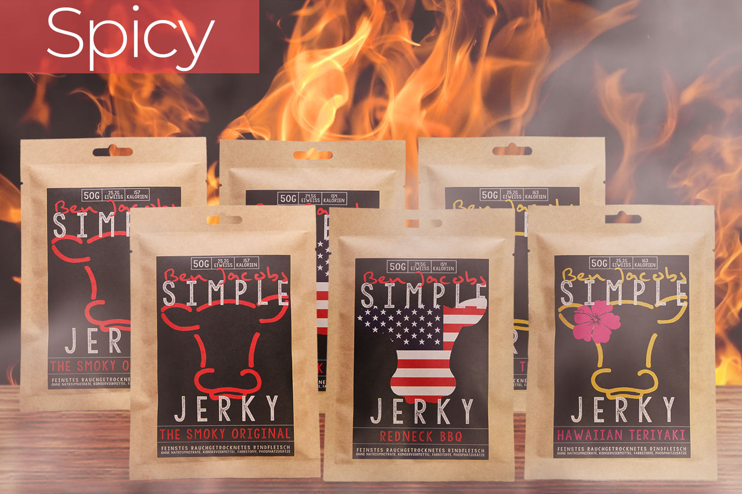 Yksinkertainen Jerky - Mausteinen Laatikko (6 x 50g)