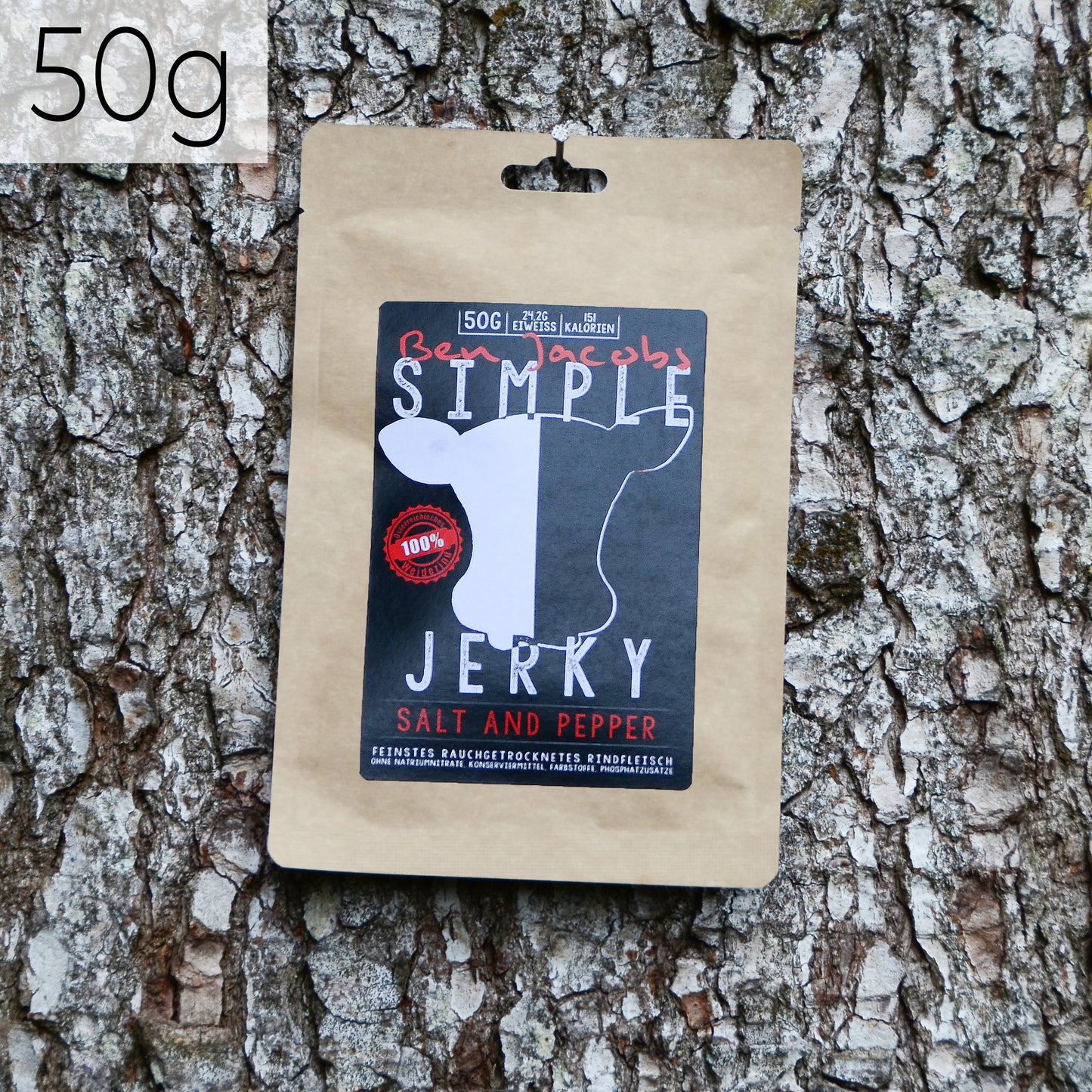 Simple Jerky - Salt & Pepper (50g) — Fein geräuchertes Trockenfleisch aus hochwertigem Rindfleisch.